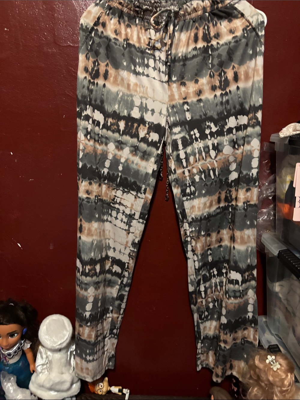 Joe B Tie-Dye Wide Leg Pants in Gray, Black & Tan
